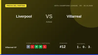 El Villarreal CF, tras su empate 0-0 con el Elche, se enfrenta al Liverpool en Anfield en la tercera jornada de la fase...